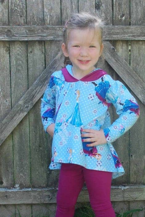 Girls hoodie sewing pattern with pixie hood by Love Notions