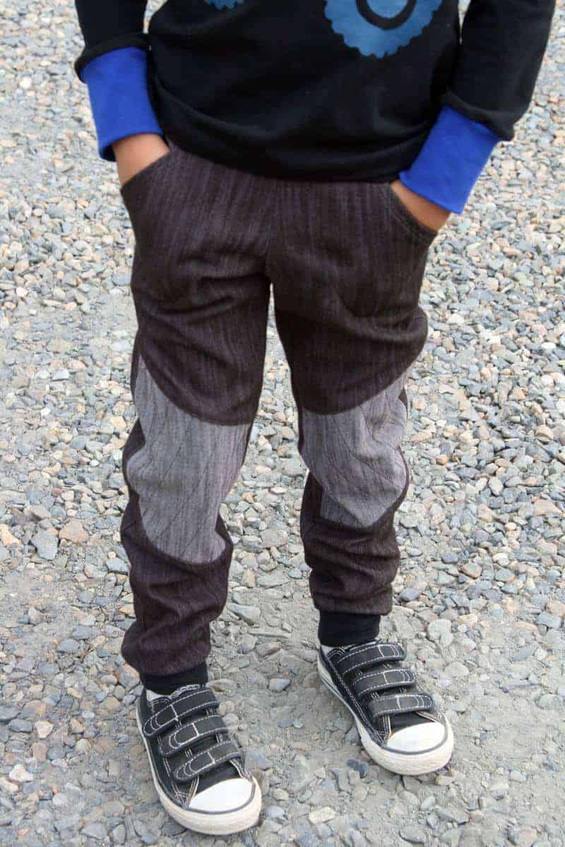 Moto pants sewing pattern for boys by Love Notions.