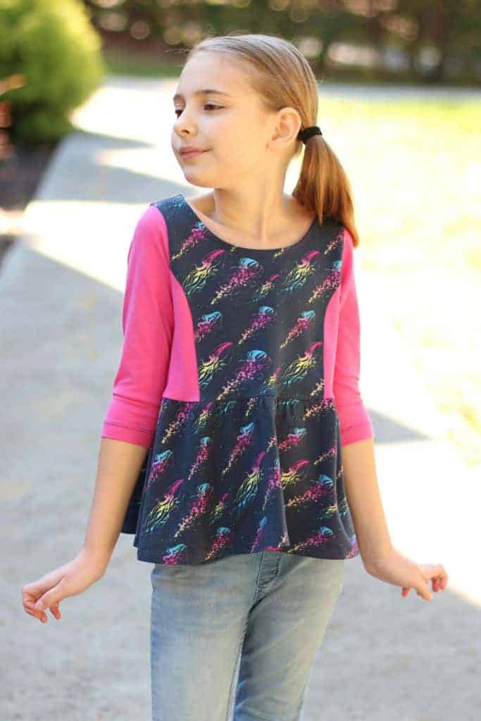Girls Black & White Geometric Layered Peplum Top