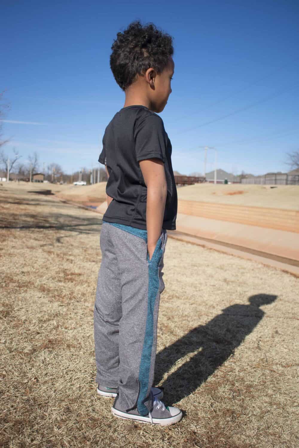 Track pants pdf sewing pattern for boys and girls by Love Notions.