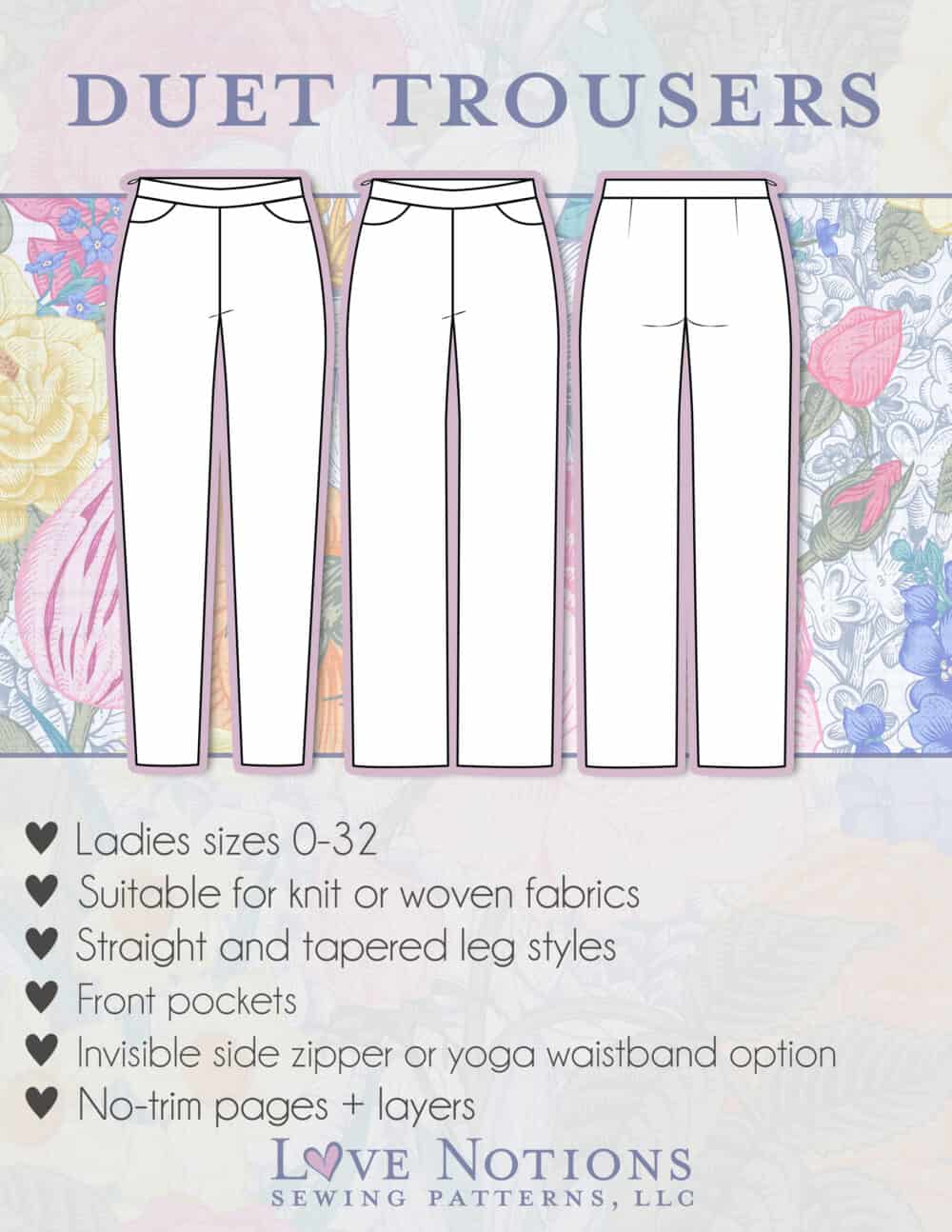 Duet Trousers pdf pattern for ladies by Love Notions Sewing Duet Trousers pdf pattern for ladies by Love Notions Sewing
