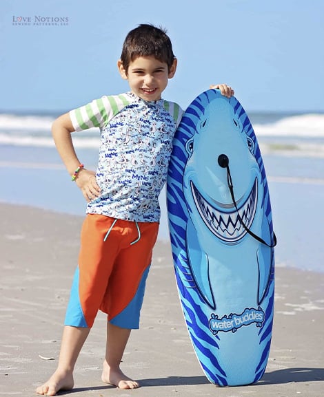 Boys swim trunks sewing pattern by Love Notions