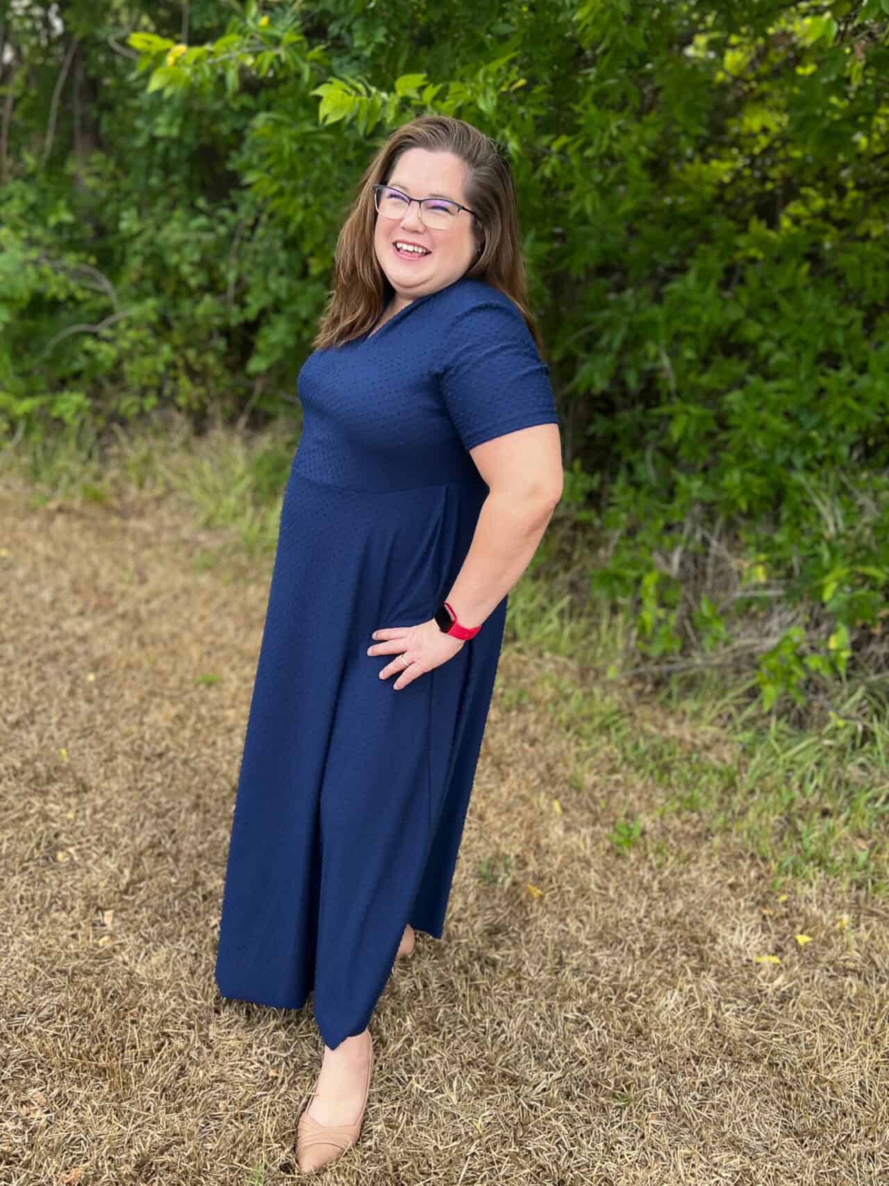Shawl collar dress sewing pattern by Love Notions.