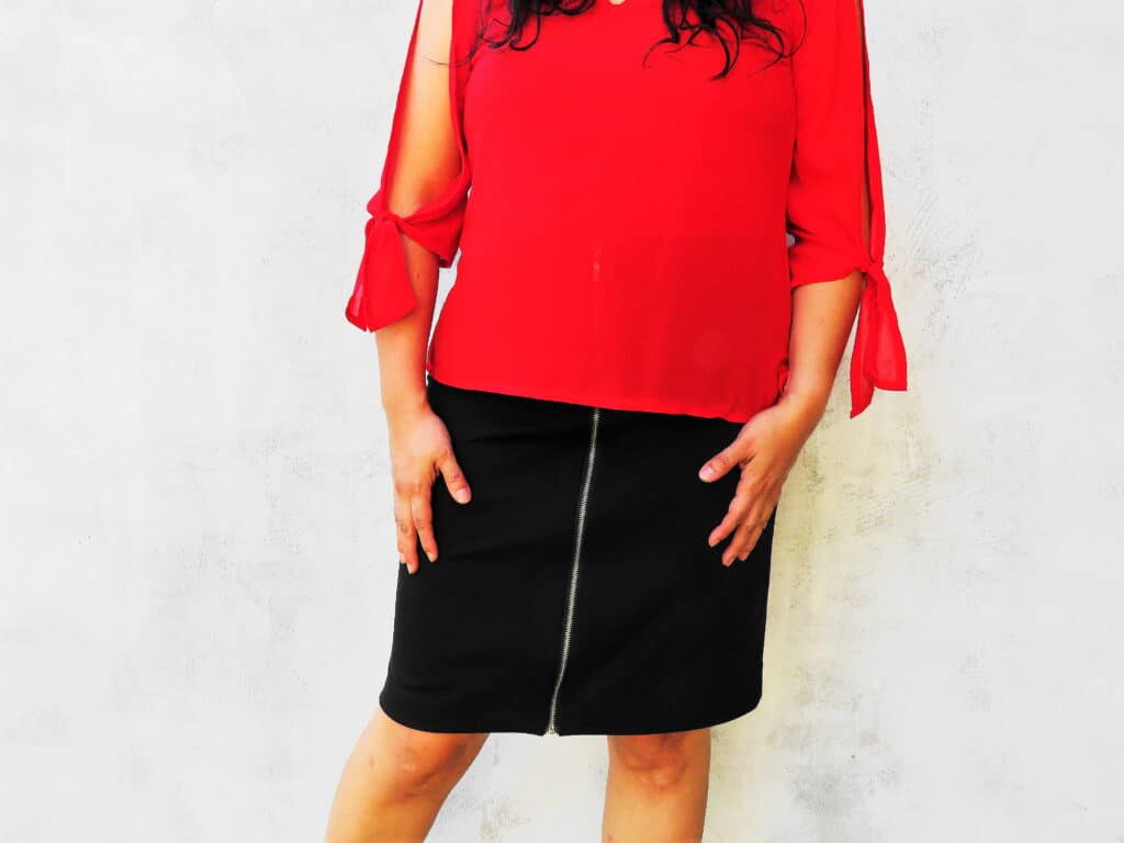 Red pencil skirt exposed zipper hotsell
