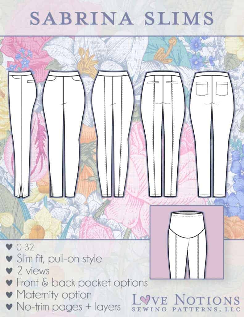 Slim fit pull-on pants sewing pattern