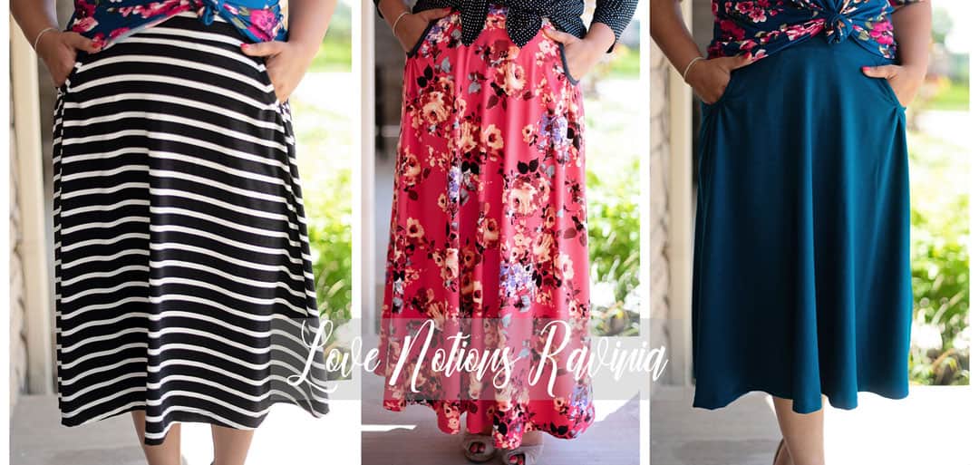 Love Notions Ravinia Skirt in three fabrics