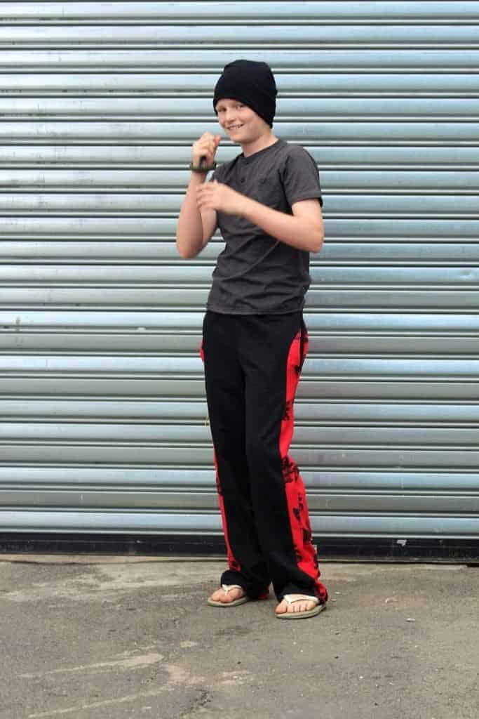 Track pants pdf sewing pattern for boys and girls by Love Notions.