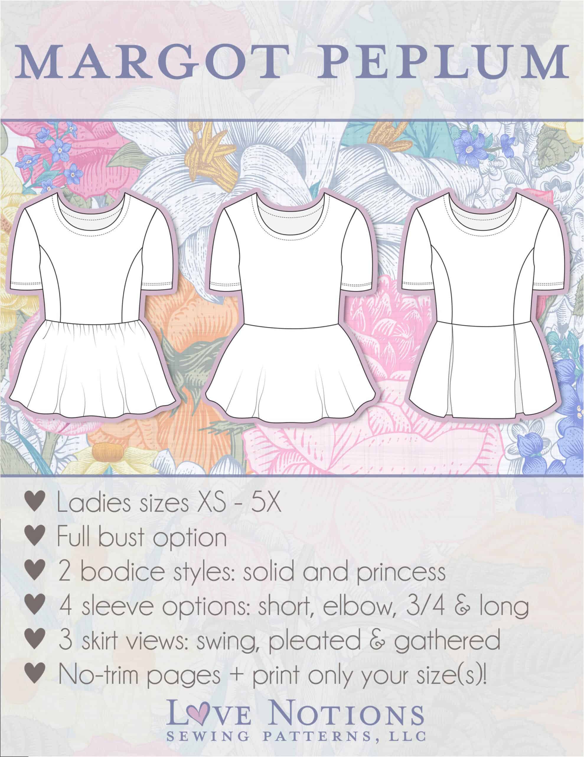 Princess seamed peplum pattern for sewing by Love Notions.