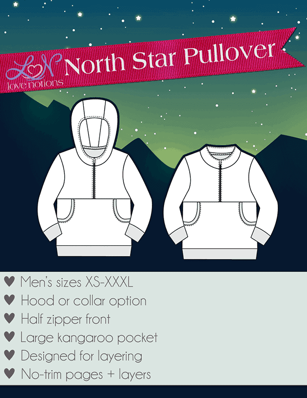 Love & Hoodie Star North - for Pullover Men Sewing Notions Patterns