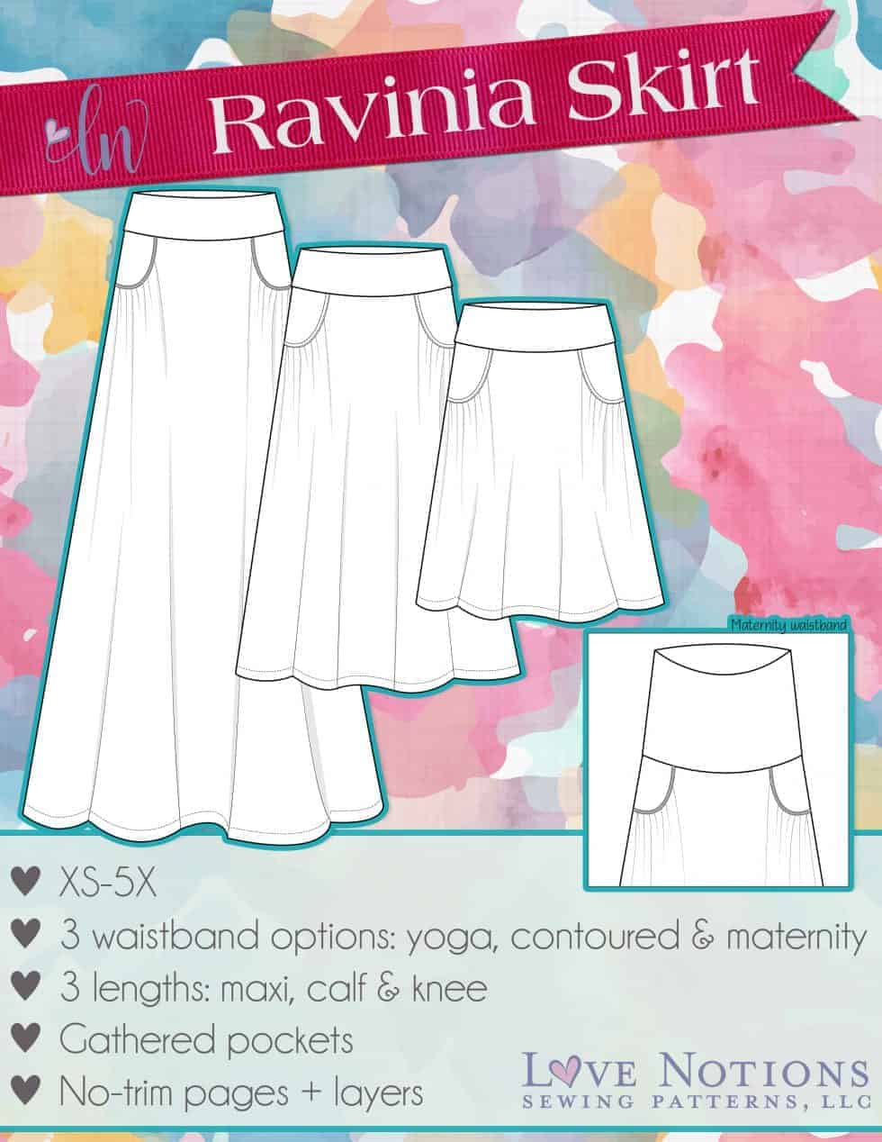 Love Notions Ravinia Skirt PDF Pattern with pockets, XSXXXL